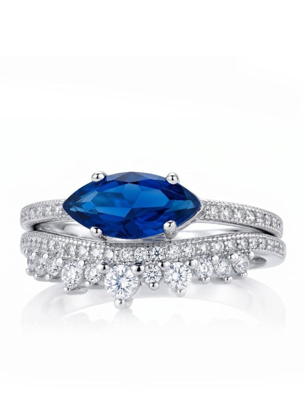 Marquise-cut Blue Sapphire ring set - 925 Sterling Silver Charmed Aroma - Picture 5 of 5